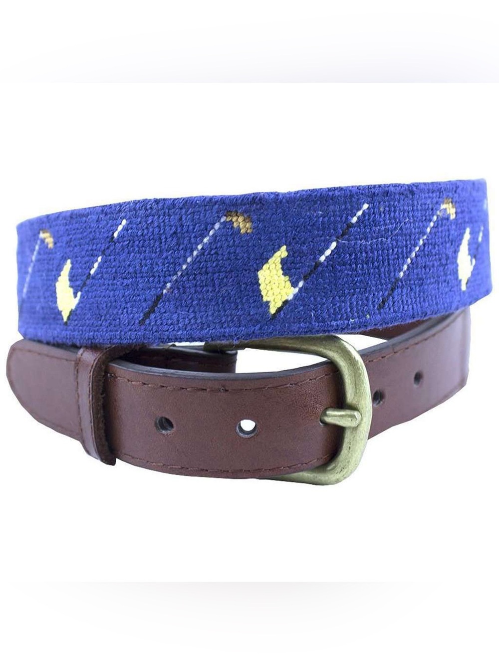 Smathers & Branson Hand Needlepoint Golf Flag Belt Size 36 Fits 34 Navy Brass